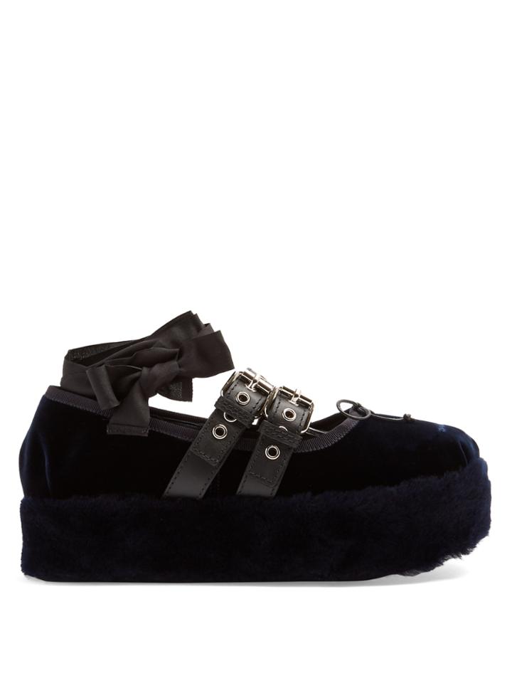 Miu Miu Velvet And Fur Flatform Pumps