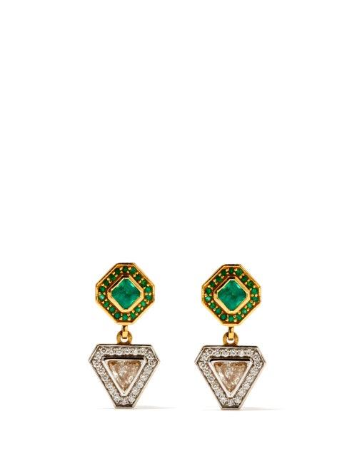 Jade Jagger - Diamond, Emerald & 18kt Gold Earrings - Womens - Green Gold