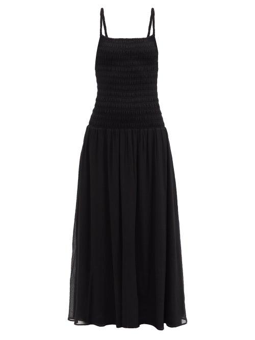 Matchesfashion.com Totme - Smocked Crepe Midi Dress - Womens - Black