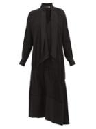 Matchesfashion.com Tibi - Polka Dot Tie Neck Twill Dress - Womens - Black