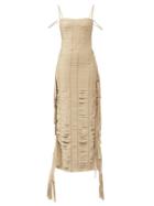 Matchesfashion.com Givenchy - Fringed Banded Ribbon Gown - Womens - Beige