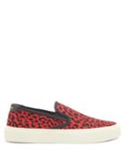 Matchesfashion.com Saint Laurent - Venice Leopard-print Slip-on Trainers - Womens - Black Red