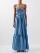 Matteau - Gathered Cotton-blend Poplin Maxi Dress - Womens - Blue