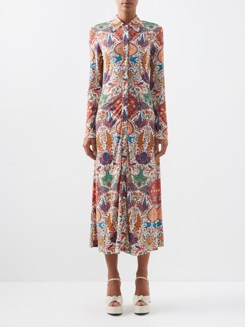 Etro - Sandra Floral-print Crepe Shirt Dress - Womens - Red Multi