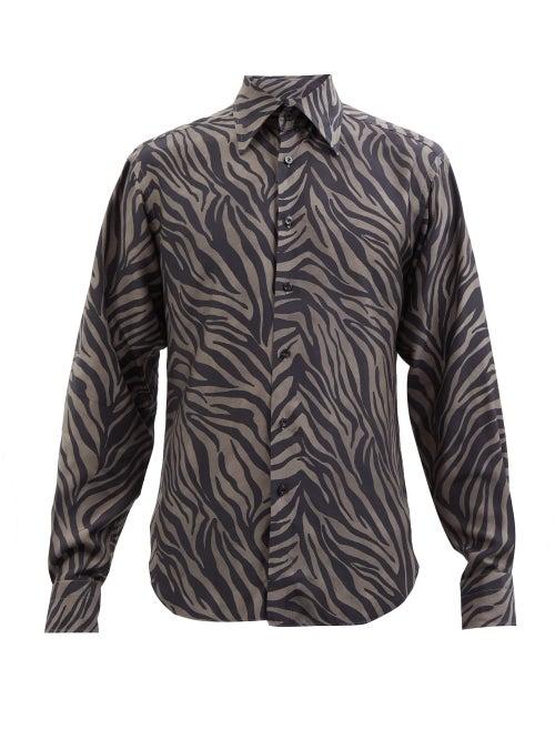 Tom Ford - Zebra-striped Poplin Shirt - Mens - Black Multi