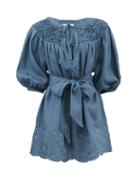 Matchesfashion.com Innika Choo - Hans Ufmafrok Embroidered Linen Mini Dress - Womens - Navy