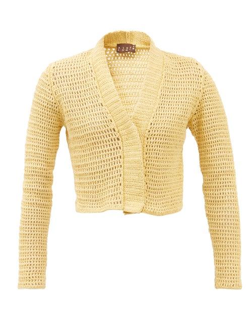 Albus Lumen - Crochet-knit Cotton Cardigan - Womens - Yellow