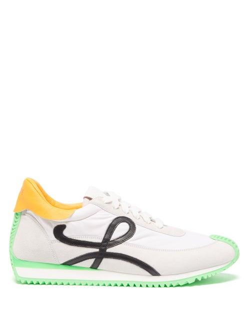Loewe - Flow Runner Nylon And Suede Trainers - Mens - Green White