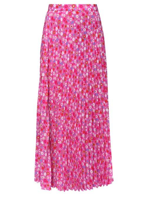 Balenciaga - Floral-print Pleated Midi Skirt - Womens - Pink
