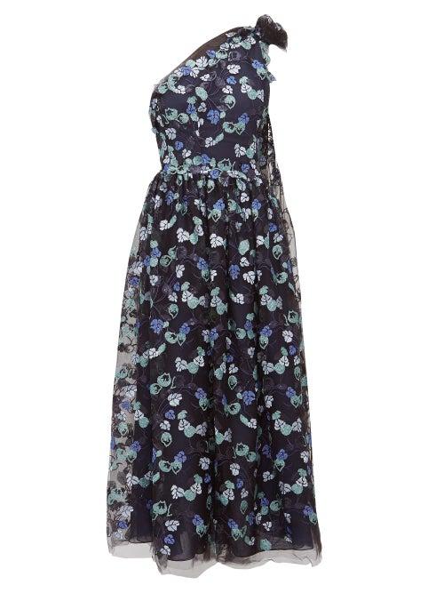 Matchesfashion.com Luisa Beccaria - One Shoulder Floral Sequinned Gown - Womens - Navy Multi