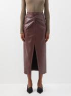 Nanushka - Leane Twist-front Faux-leather Midi Skirt - Womens - Burgundy