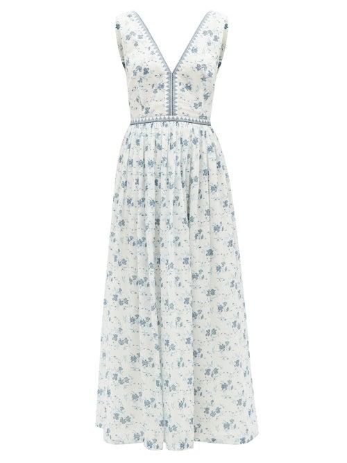 Emporio Sirenuse - Sophia Floral-print Cotton Dress - Womens - Blue Floral