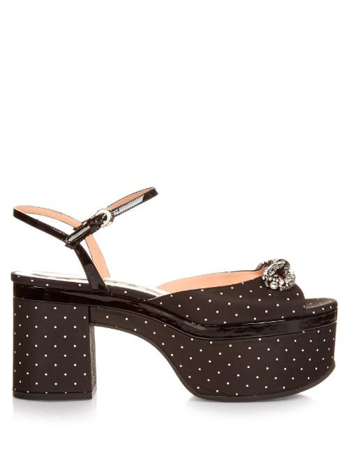 Rochas Crystal Bow-embellished Satin Platform Sandals