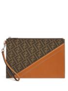 Fendi - Ff-print Coated-canvas And Leather Pouch - Mens - Brown Multi