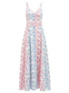 Matchesfashion.com Gl Hrgel - Belted Floral-print Linen Dress - Womens - Blue Multi