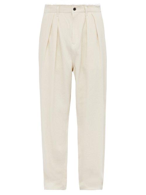 Matchesfashion.com Kuro - Carver Frayed Waist Slubbed Cotton Twill Trousers - Mens - Cream