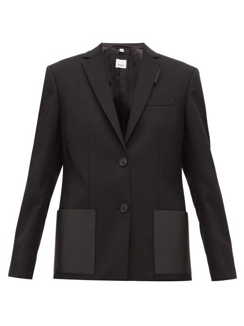 Matchesfashion.com Burberry - Narbeth Leather Trimmed Wool Blazer - Womens - Black