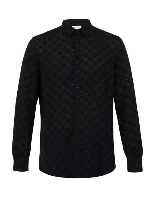 Matchesfashion.com Saint Laurent - Diamond Pattern Wool Blend Shirt - Mens - Black