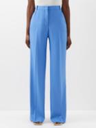 Another Tomorrow - High-rise Wool-twill Flared Trousers - Womens - Blue