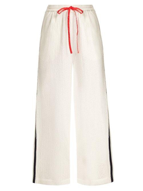 Matchesfashion.com Marysia - Montauk Side Stripe Wide Leg Cotton Trousers - Womens - White Blue