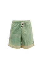 Matchesfashion.com Smr Days - Striped Drawstring Silk Shorts - Mens - Green