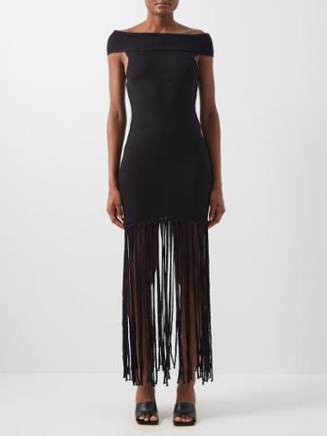 Thebe Magugu - Off-the-shoulder Fringed Wool Dress - Womens - Black