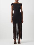 Thebe Magugu - Off-the-shoulder Fringed Wool Dress - Womens - Black