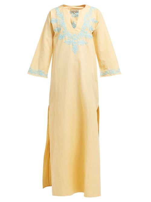 Matchesfashion.com Muzungu Sisters - Lotus Hand Embroidered Cotton Kaftan - Womens - Yellow Multi