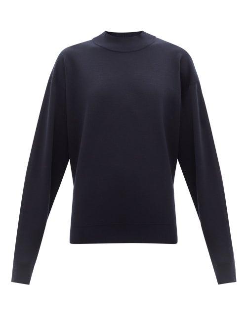 Matchesfashion.com The Row - Crema High-neck Merino-wool Sweater - Womens - Navy