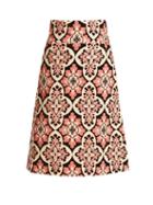 Matchesfashion.com La Doublej - Tile Print A Line Cotton Velvet Skirt - Womens - Pink Multi