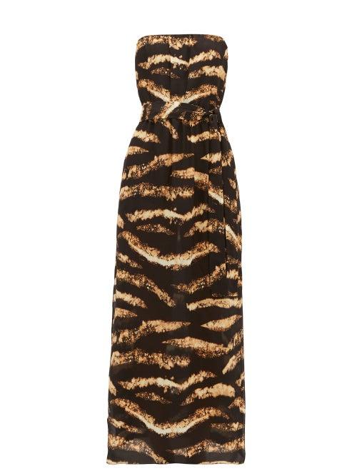 Matchesfashion.com Raey - Bleached Tiger Print Strapless Silk Midi Dress - Womens - Black Print