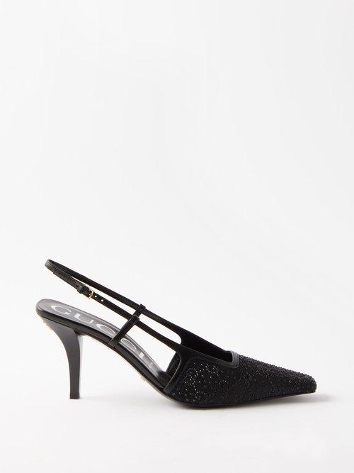 Gucci - Crystal-embellished Twill Slingback Pumps - Womens - Black