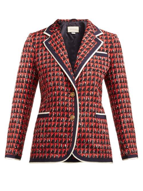 Matchesfashion.com Gucci - Single Breasted Geometric Tweed Jacket - Womens - Red Multi
