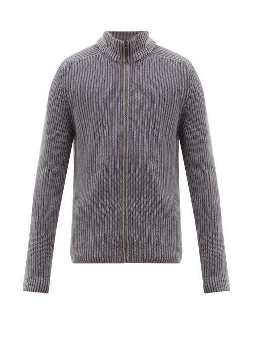 Matchesfashion.com Iris Von Arnim - Penley Zip Through Ribbed Cashmere Sweater - Mens - Grey