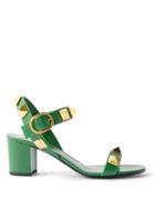Valentino Garavani - Roman Stud Block-heel Leather Sandals - Womens - Green