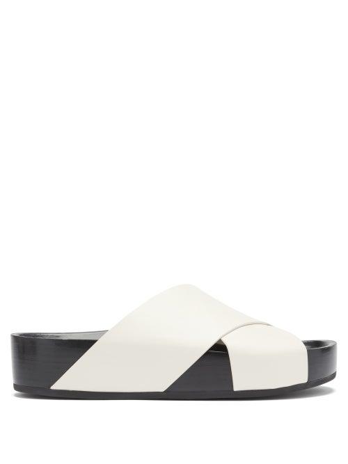 Matchesfashion.com Co - Cross-strap Leather Flatform Slides - Womens - White