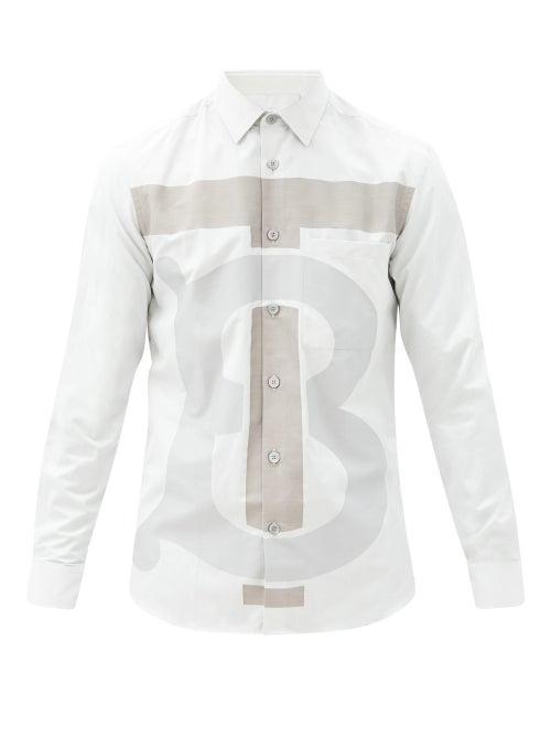 Matchesfashion.com Burberry - Chiswick Tb-monogram Cotton Shirt - Mens - Grey