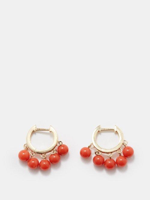 Sydney Evan - Coral & 14kt Gold Hoop Earrings - Womens - Orange Multi