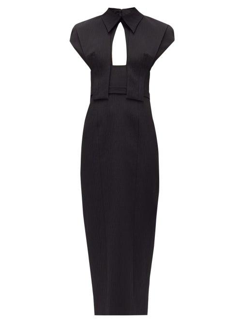 Matchesfashion.com Emilia Wickstead - Dacey Panel-shoulder Textured-cloqu Midi Dress - Womens - Black