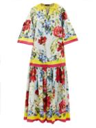 Dolce & Gabbana - Garden-print Cotton-poplin Maxi Dress - Womens - Blue Multi