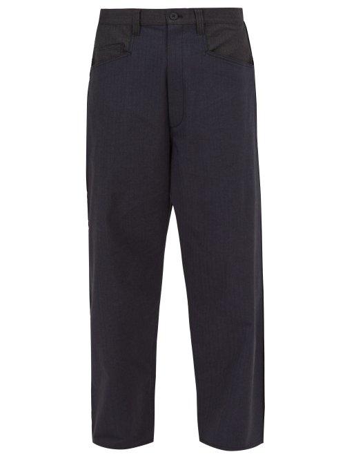 Matchesfashion.com Y-3 - Logo Print Cotton Blend Trousers - Mens - Navy