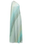 Matchesfashion.com Missoni - One Shoulder Pleated Diagonal Stripe Dress - Womens - Light Green