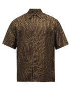 Mens Rtw Fendi - Ff Vertigo-print Silk Shirt - Mens - Brown Multi