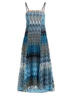 Matchesfashion.com Missoni - Metallic Leaf Knitted Midi Dress - Womens - Blue Multi