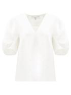 Matchesfashion.com Tibi - Puff-sleeved Crepe Blouse - Womens - Ivory