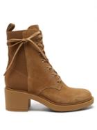 Gianvito Rossi - Lace-up Suede Ankle Boots - Womens - Camel