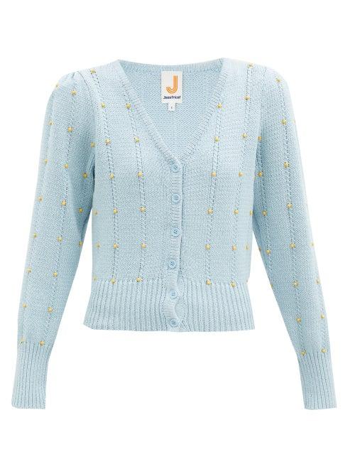 Matchesfashion.com Joostricot - Bead-embellished Cotton-blend Cardigan - Womens - Light Blue