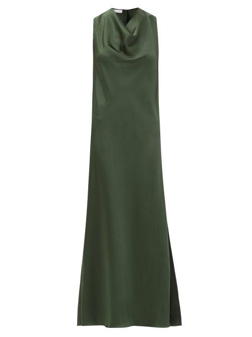 Matchesfashion.com Marina Moscone - Cowl-neck Satin Dress - Womens - Green
