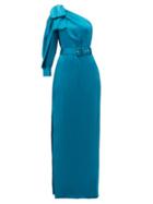 Matchesfashion.com Peter Pilotto - One-shoulder Belted Satin Dress - Womens - Blue