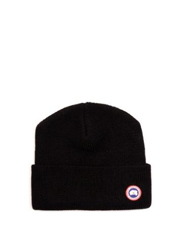 Canada Goose Logo-appliqu Ribbed-knit Wool Beanie Hat
